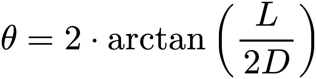 视场角计算公式：θ = 2·arctan(L / 2D)